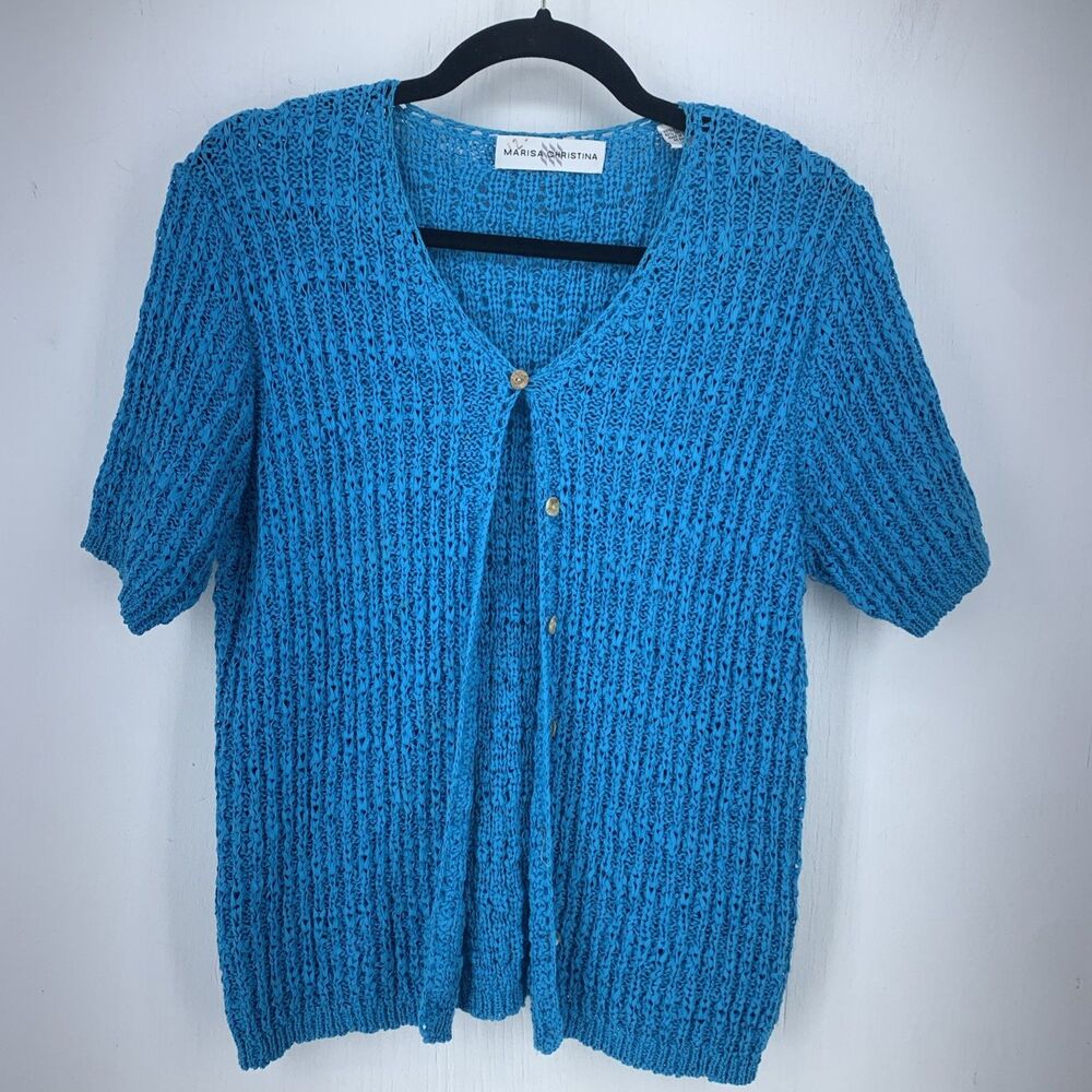 Marisa Christina Womens Large Cardigan Short Sleeve Cottage Preppy Beach Coastal